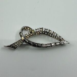 Boucher Rhinestone Brooch | Mid-Century Silver-Tone Leaf Design